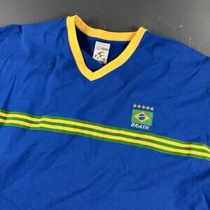 Brasil Futbol Shirt Boys Medium Blue Yellow Vneck Ringer Brazil Soccer Pierim